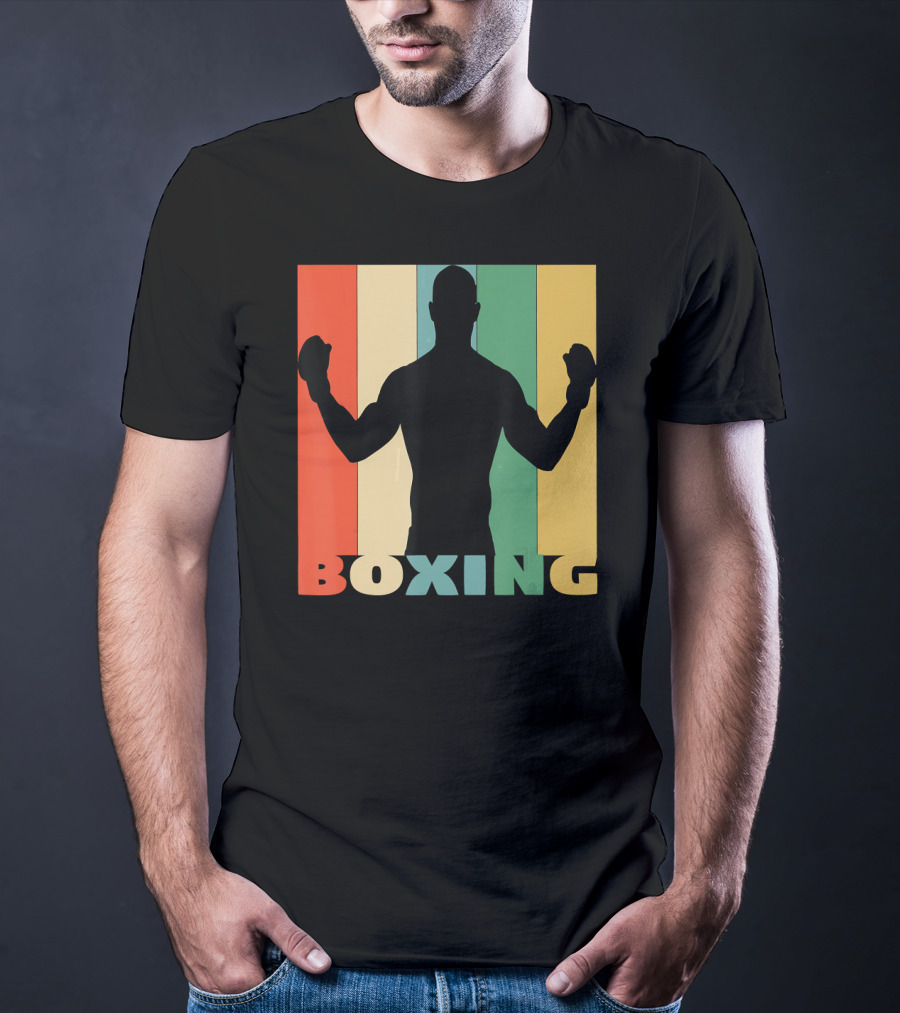 Boxing Silhouette Vintage Stripes For Boxer T-Shirt