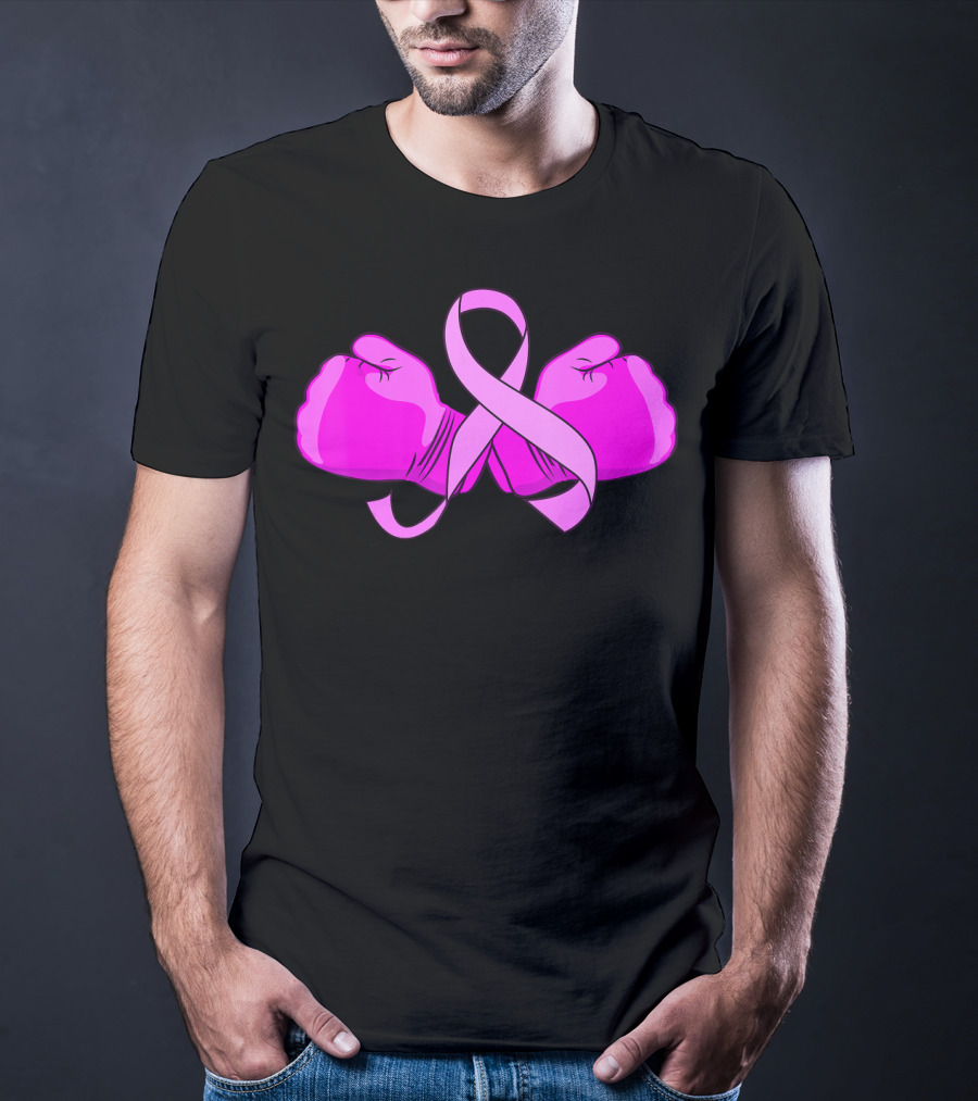 Breast Cancer Awareness Pink Ribbon Boxing Glove Fighter T-Shirt