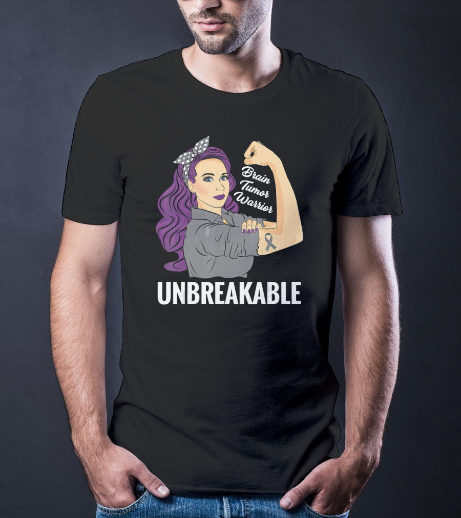 Brain Tumor Warrior Unbreakable Vintage Rosie The Riveter T-Shirt