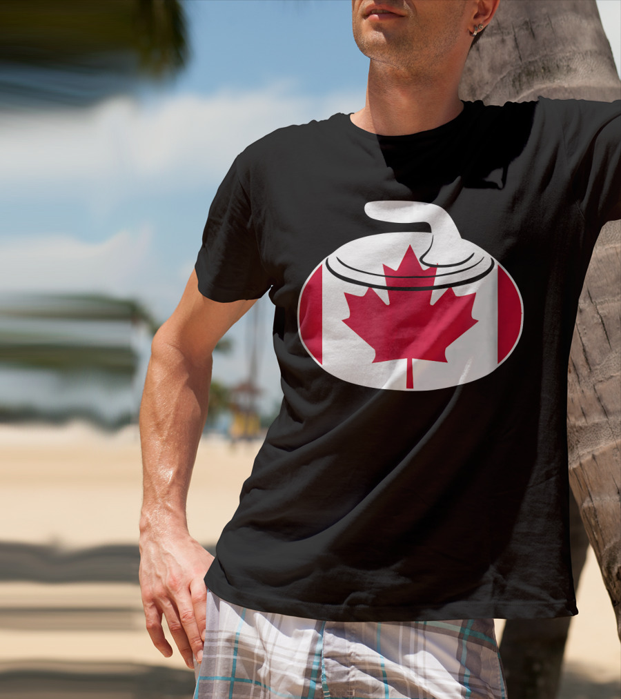 Canadian Curling Rock With Canada Flag Maple Leaf T-Shirt