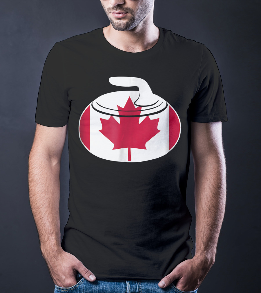 Canadian Curling Rock With Canada Flag Maple Leaf T-Shirt