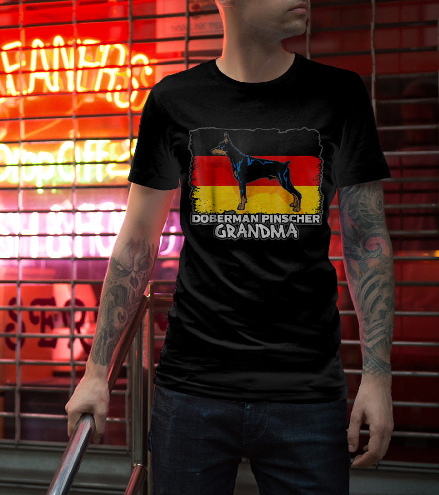 Doberman Pinscher Grandma With German Flag Background T-Shirt