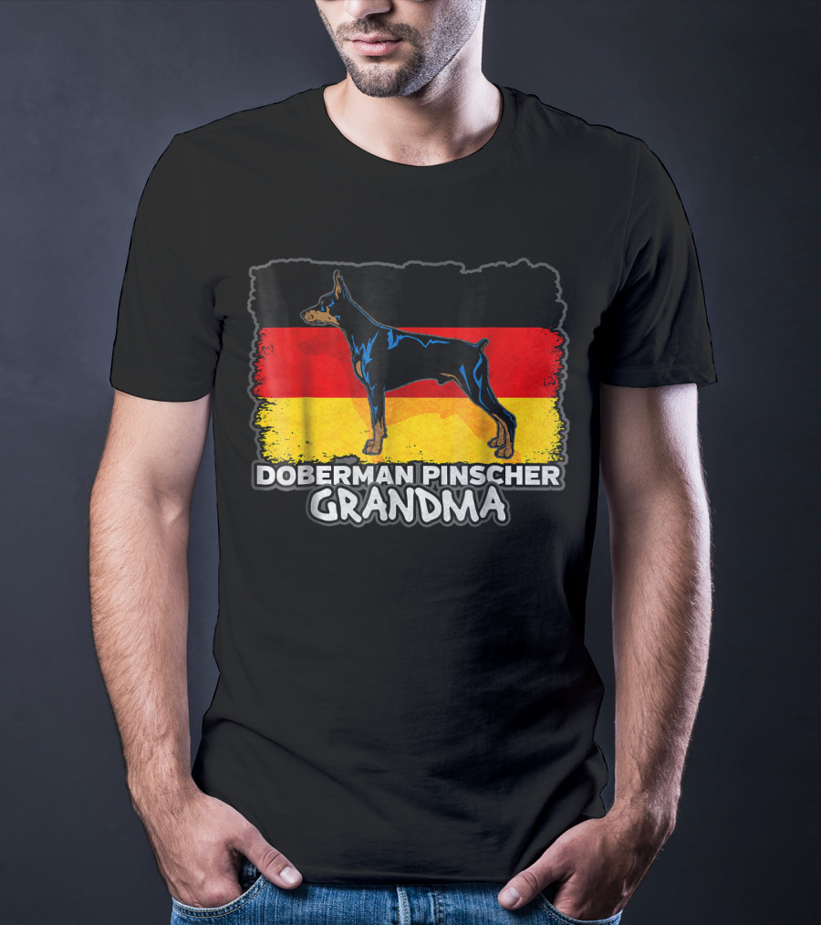 Doberman Pinscher Grandma With German Flag Background T-Shirt