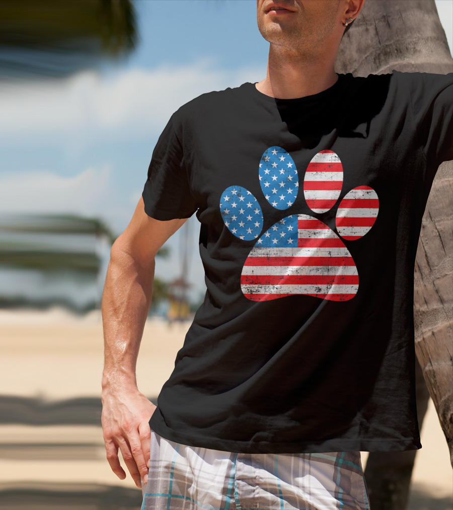 Patriot Day American Flag Dog Paw Prints T-Shirt