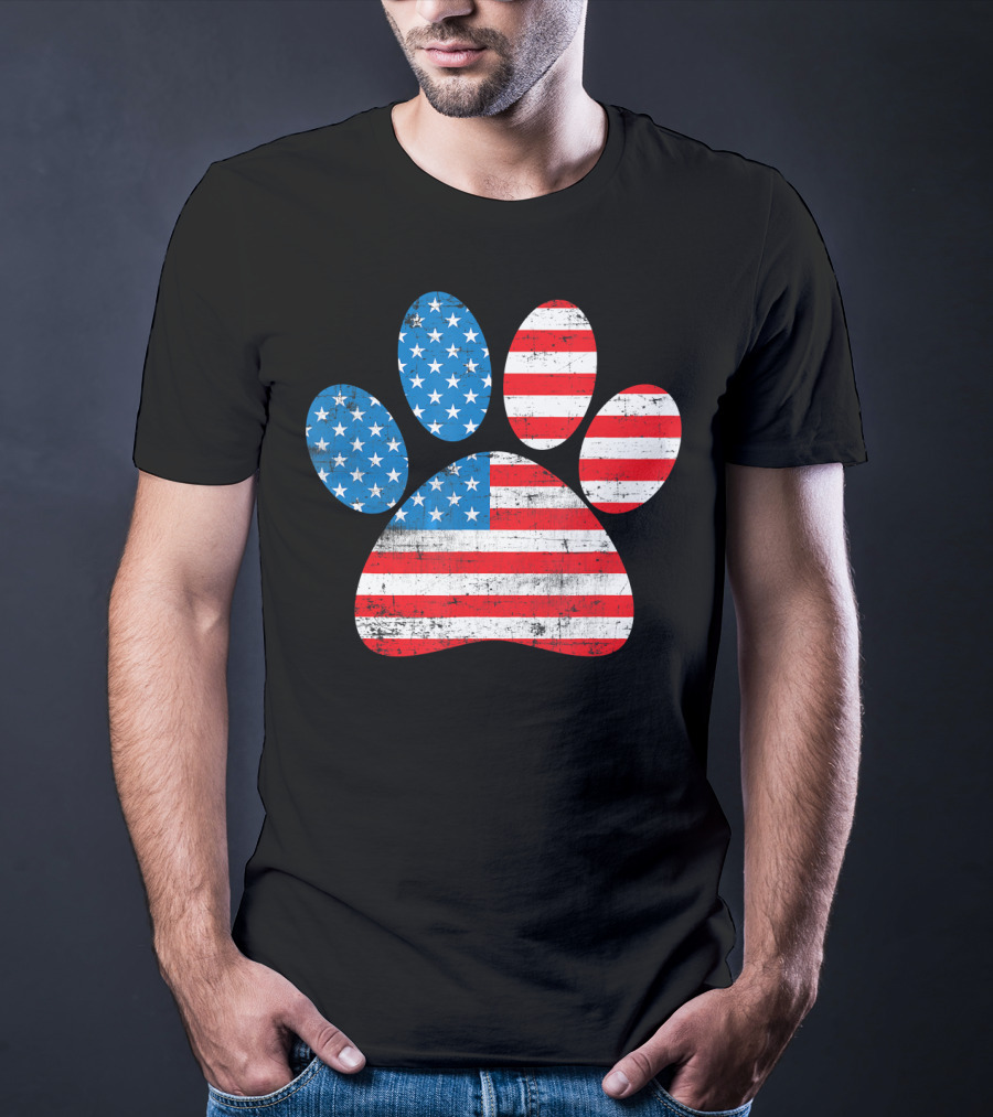 Patriot Day American Flag Dog Paw Prints T-Shirt