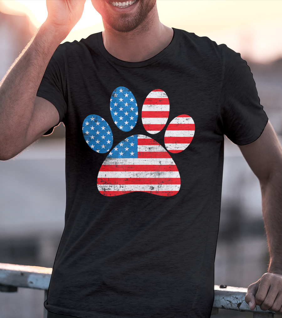 Patriot Day American Flag Dog Paw Prints T-Shirt