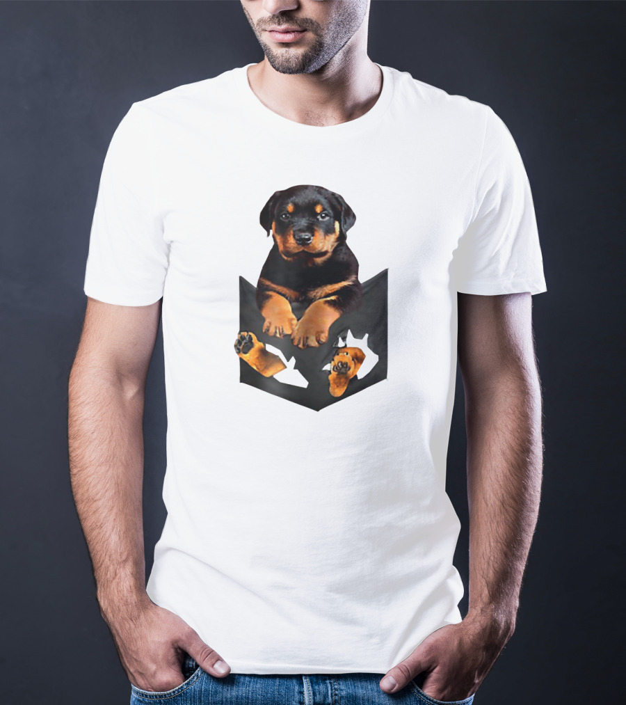 Rottweiler Puppy In Pocket T-Shirt
