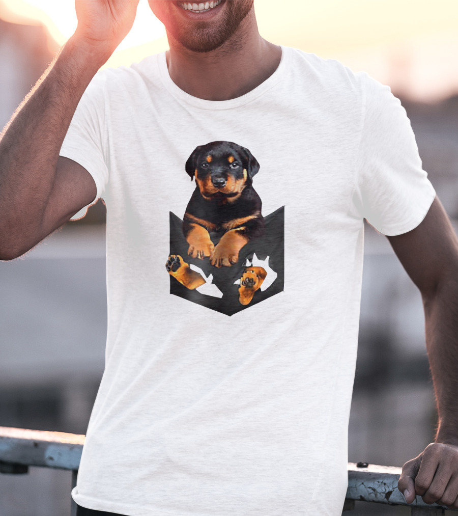 Rottweiler Puppy In Pocket T-Shirt