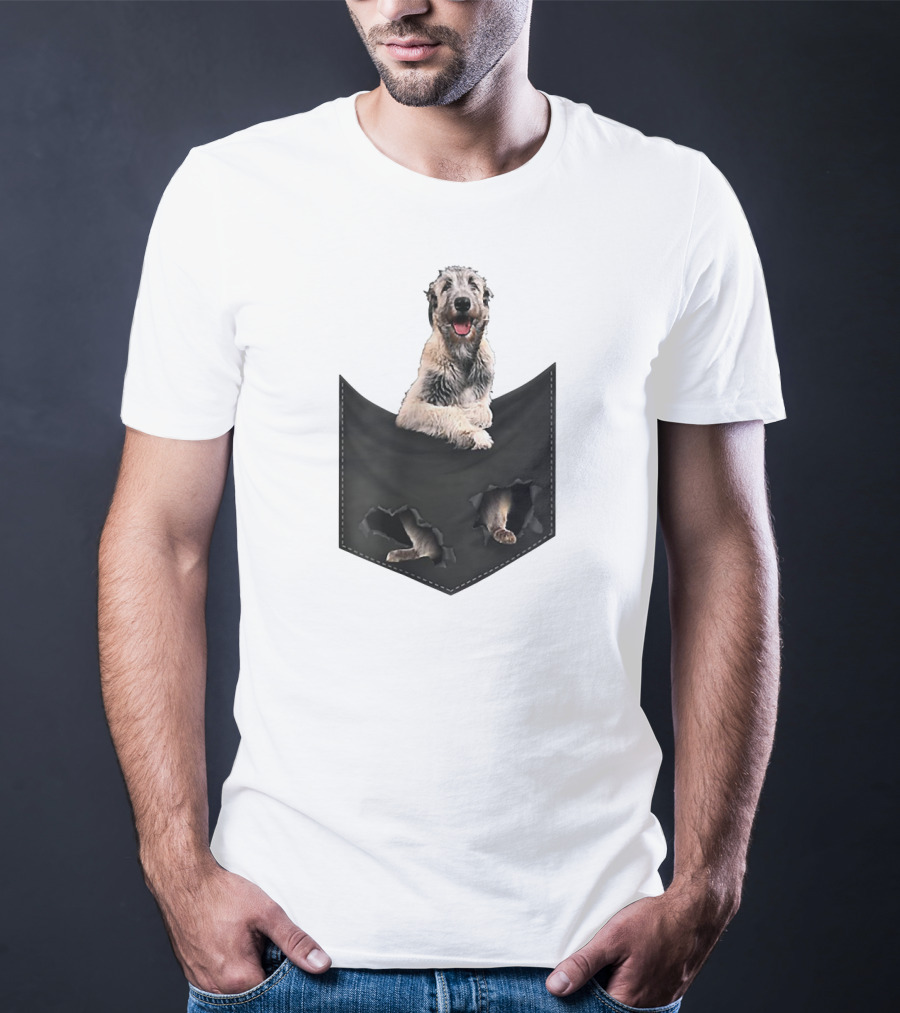 Irish Wolfhound Dog Poking Out Of Pocket With Paws T-Shirt