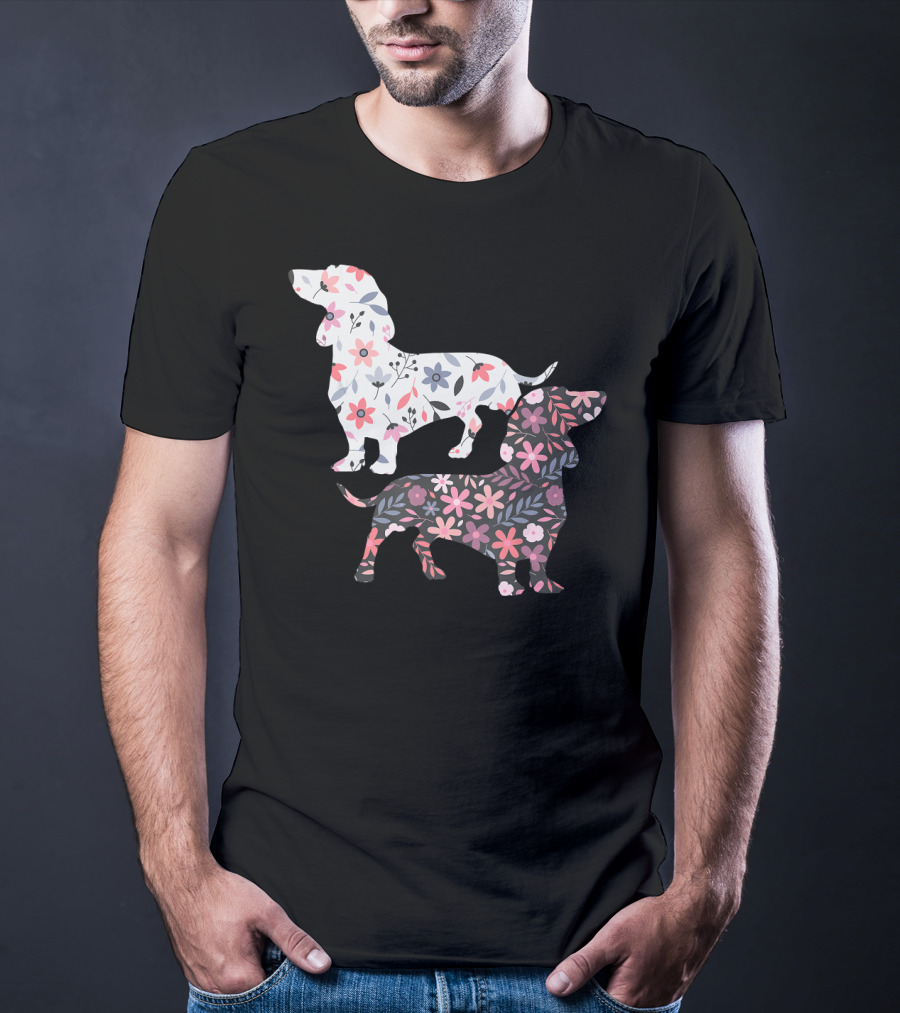 Dog Owner Idea Dogs Pet Animals Dachshund Floral T-Shirt
