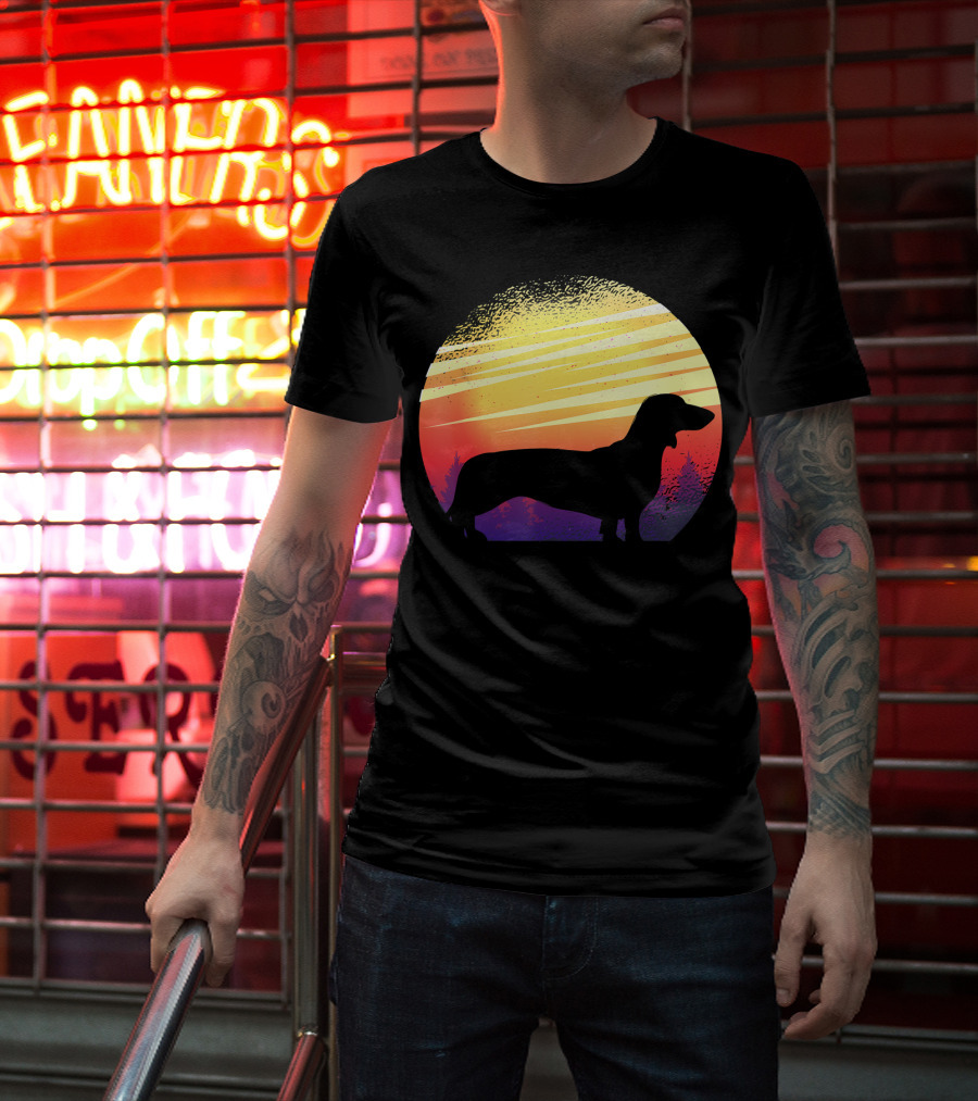 Dog Sunset Dachshund Silhouette Pet Animal T-Shirt