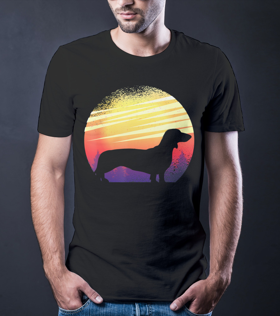 Dog Sunset Dachshund Silhouette Pet Animal T-Shirt
