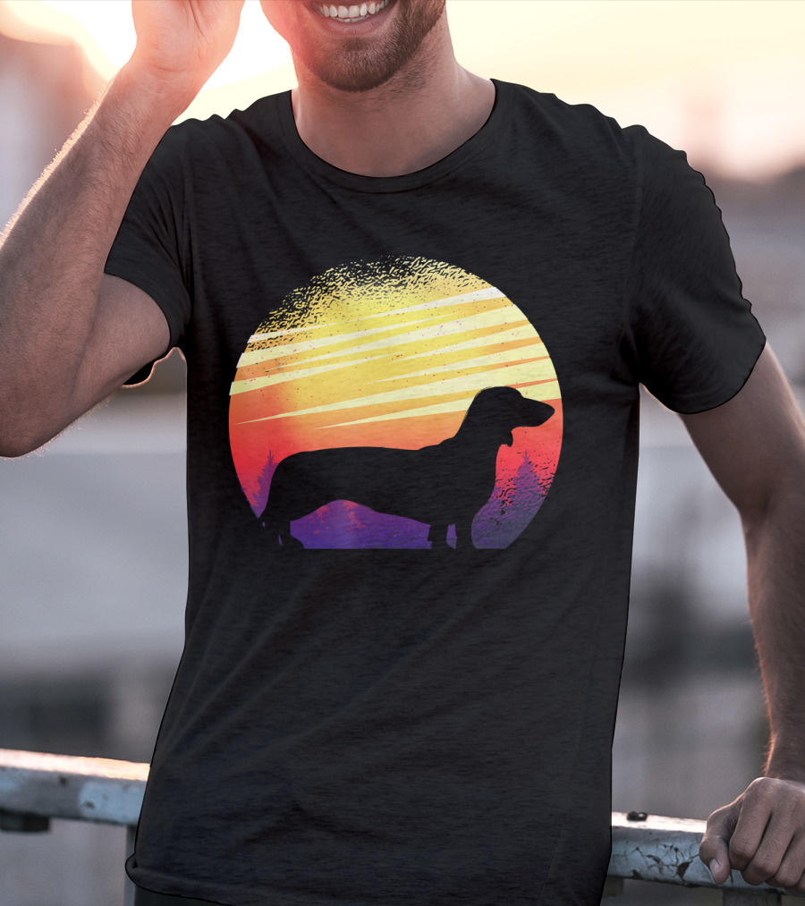 Dog Sunset Dachshund Silhouette Pet Animal T-Shirt