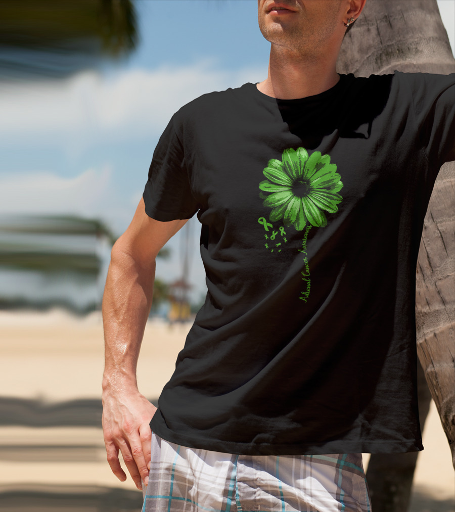 Adrenal Cancer Awareness Green Flower Ribbon T-Shirt