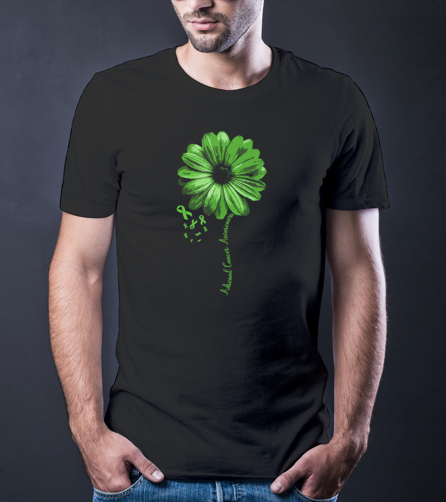 Adrenal Cancer Awareness Green Flower Ribbon T-Shirt