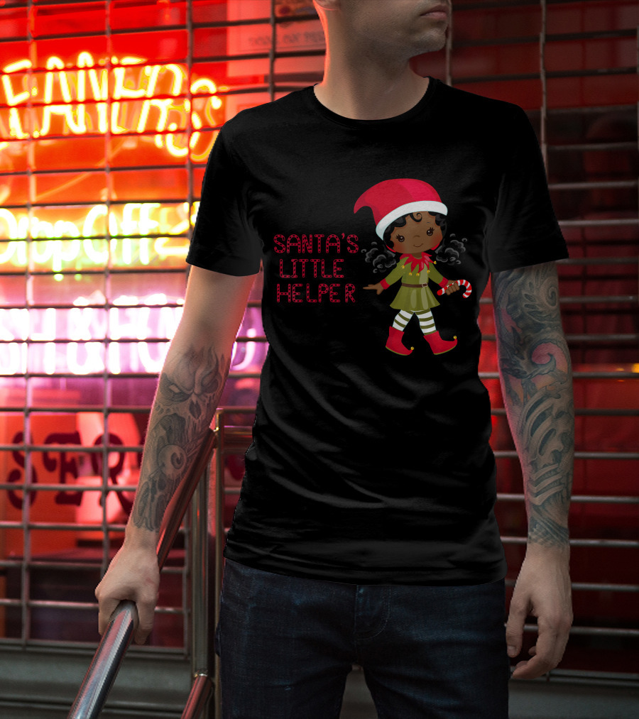 African American Girl Santa's Little Helper T-Shirt