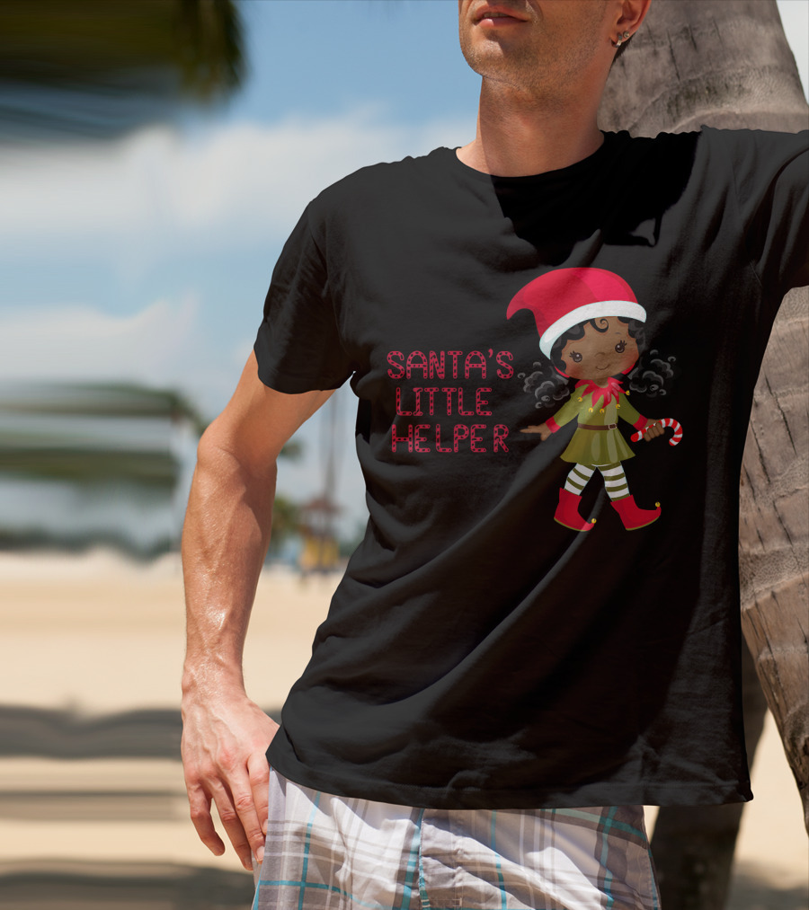 African American Girl Santa's Little Helper T-Shirt
