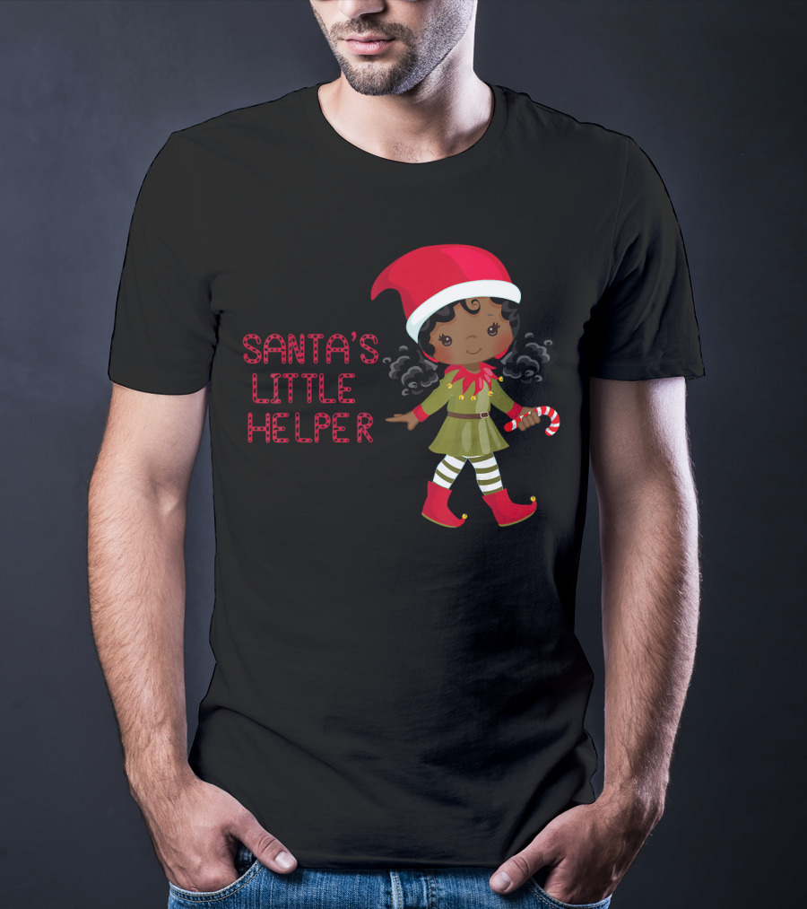 African American Girl Santa's Little Helper T-Shirt