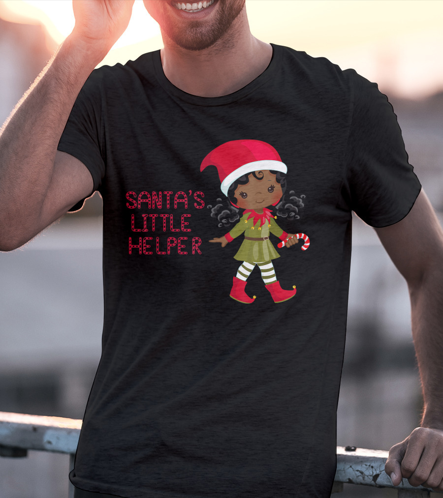 African American Girl Santa's Little Helper T-Shirt