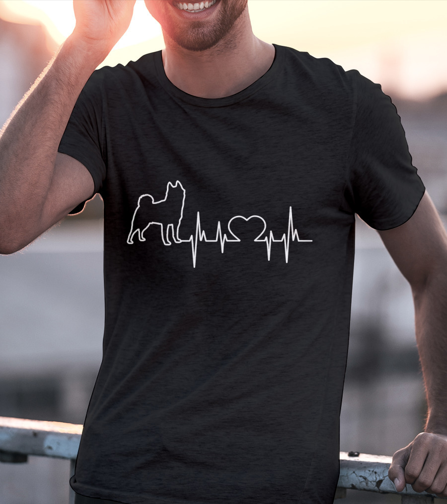 Akita Dog Heartbeat Line With Heart Icon T-Shirt