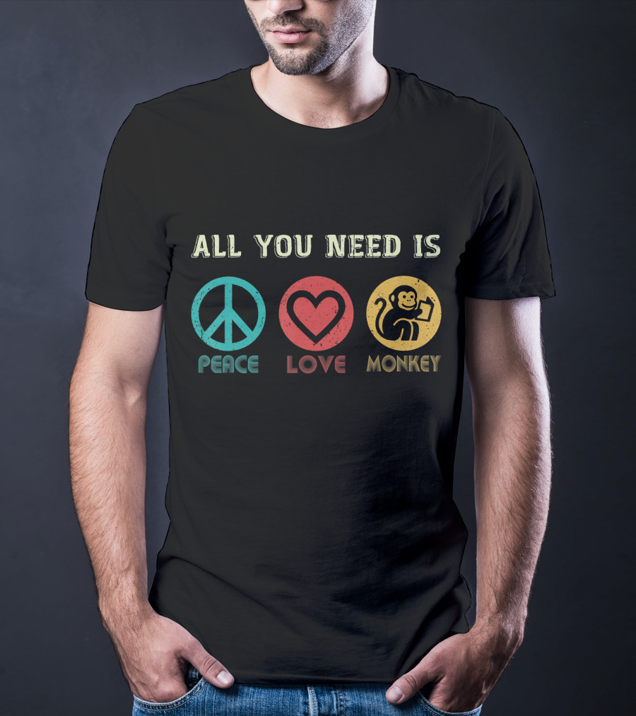 All You Need Is Peace Love And Monkey Symbols T-Shirt