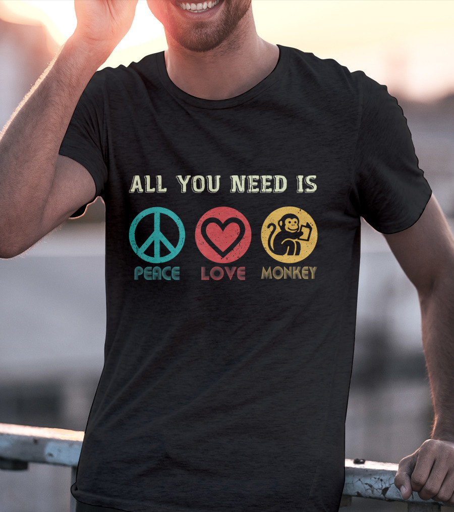 All You Need Is Peace Love And Monkey Symbols T-Shirt