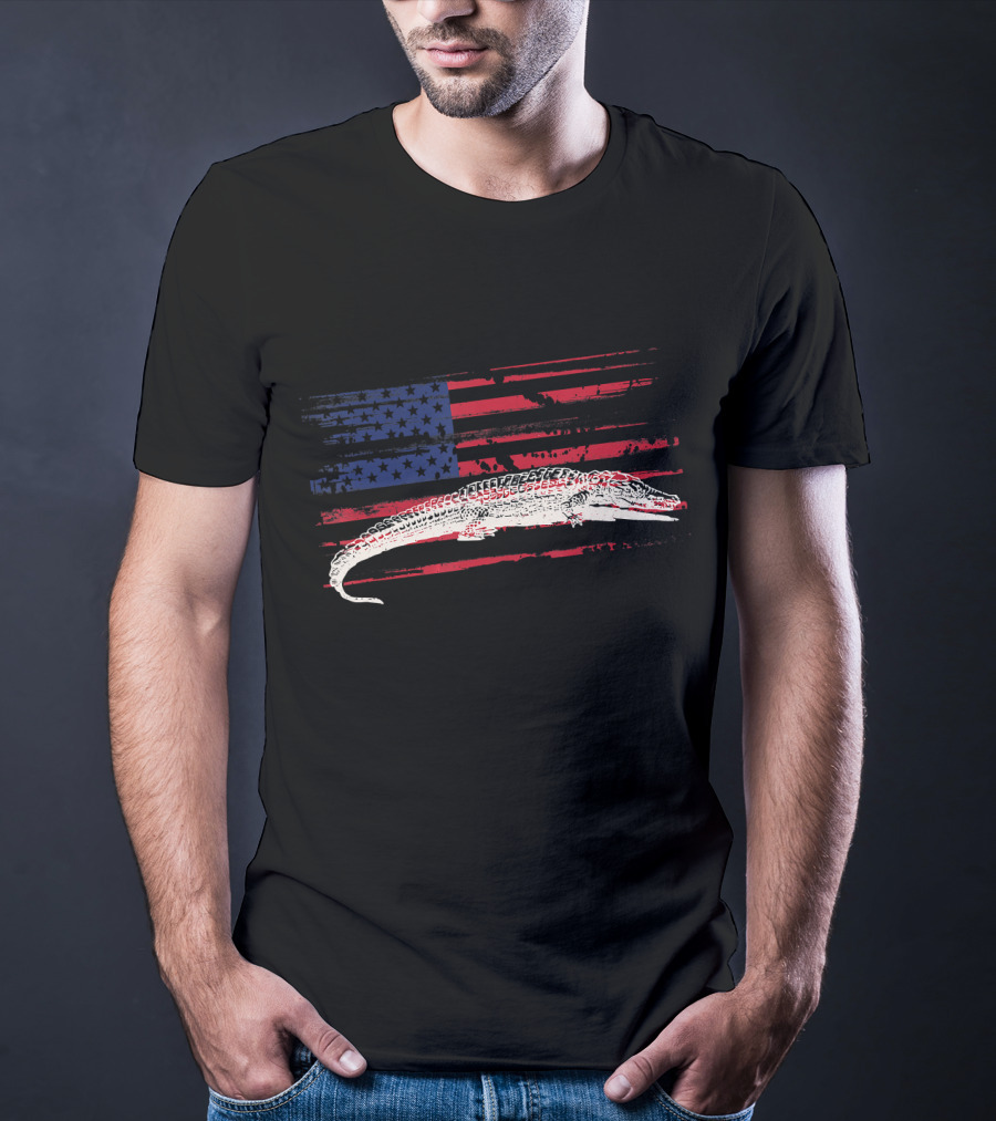 American Flag Alligator Crocodile USA T-Shirt