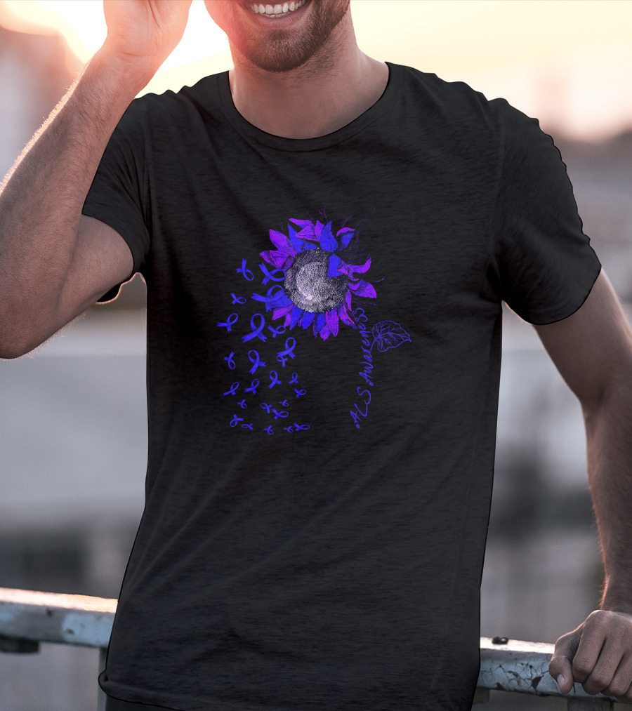 ALS Awareness Blue Sunflower With Ribbons T-Shirt