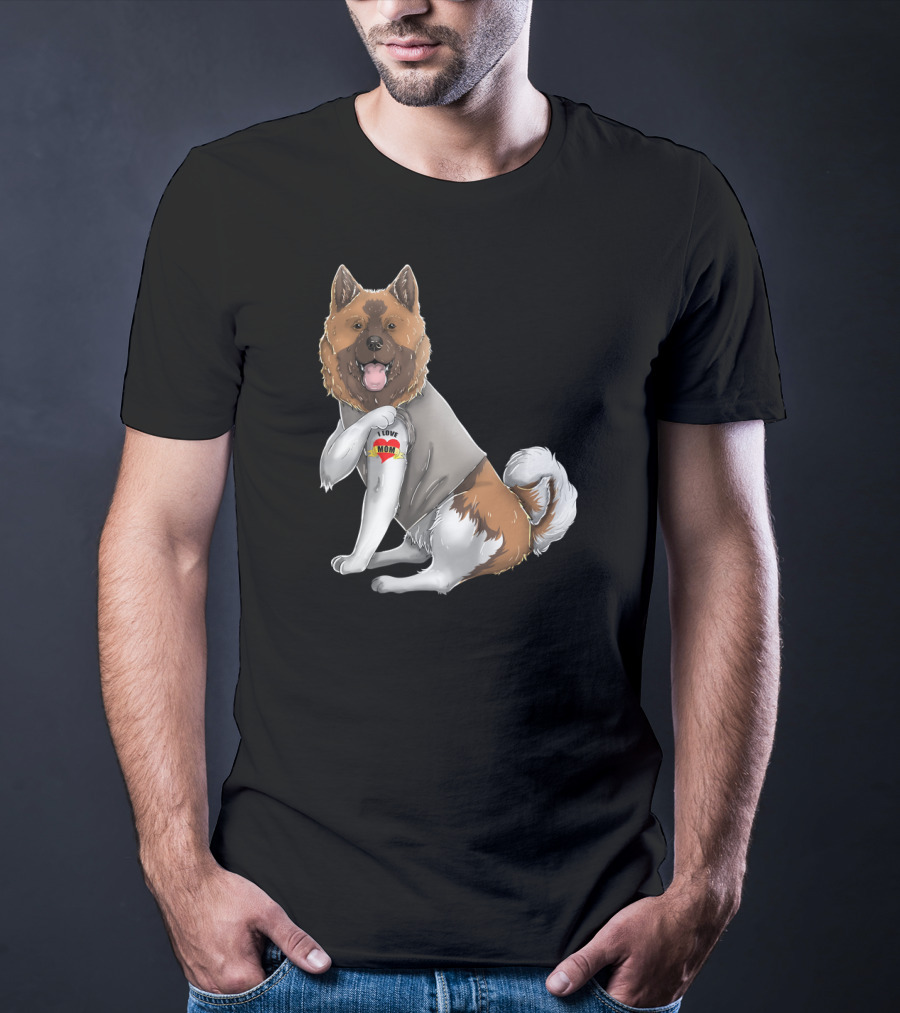 American Akita I Love Mom Tattoo Heart T-Shirt