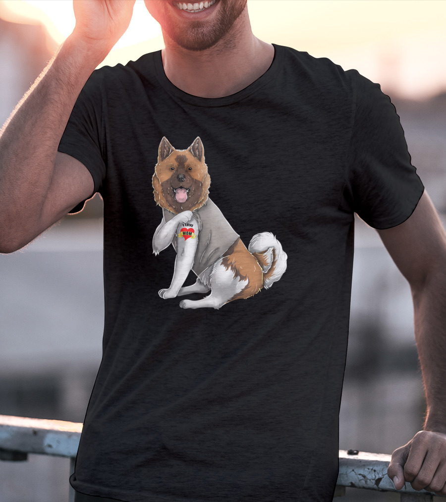 American Akita I Love Mom Tattoo Heart T-Shirt