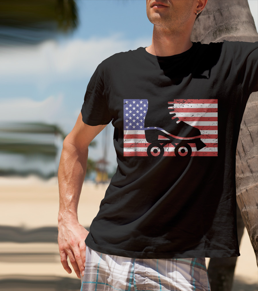American Flag With Roller Skate T-Shirt