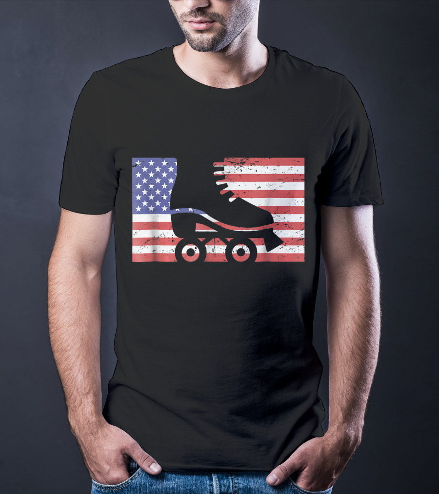 American Flag With Roller Skate T-Shirt