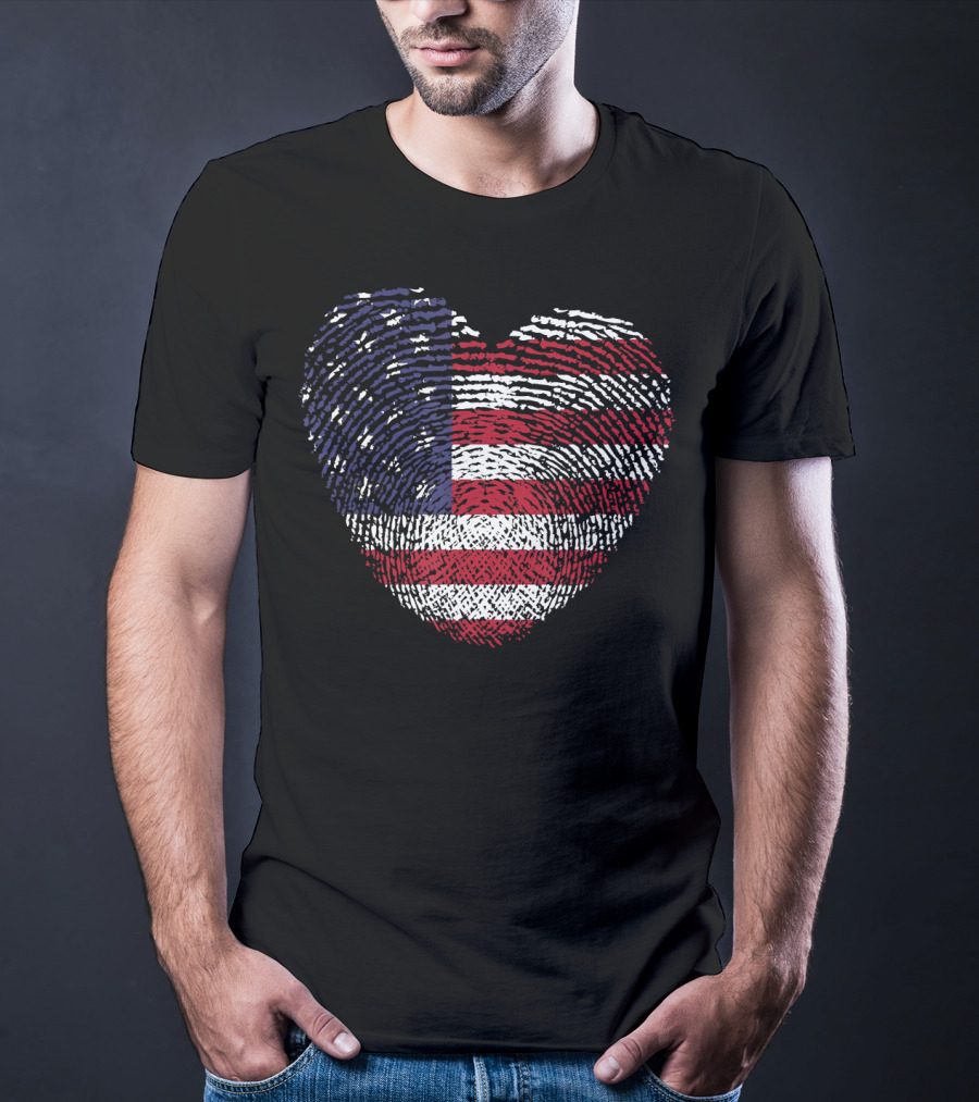 American Flag Heart Shape Fingerprint T-Shirt