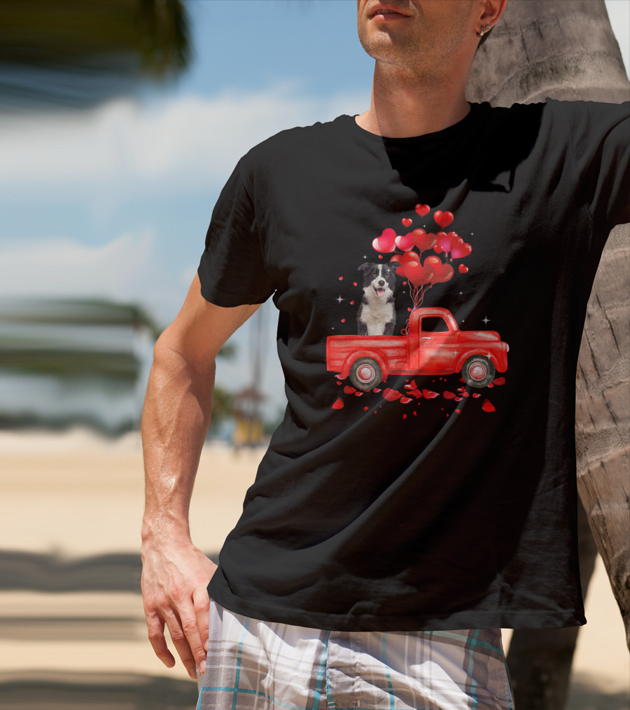 Australian Shepherd Valentine Hearts Red Truck Dog T-Shirt