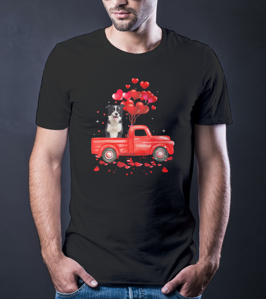 Australian Shepherd Valentine Hearts Red Truck Dog T-Shirt