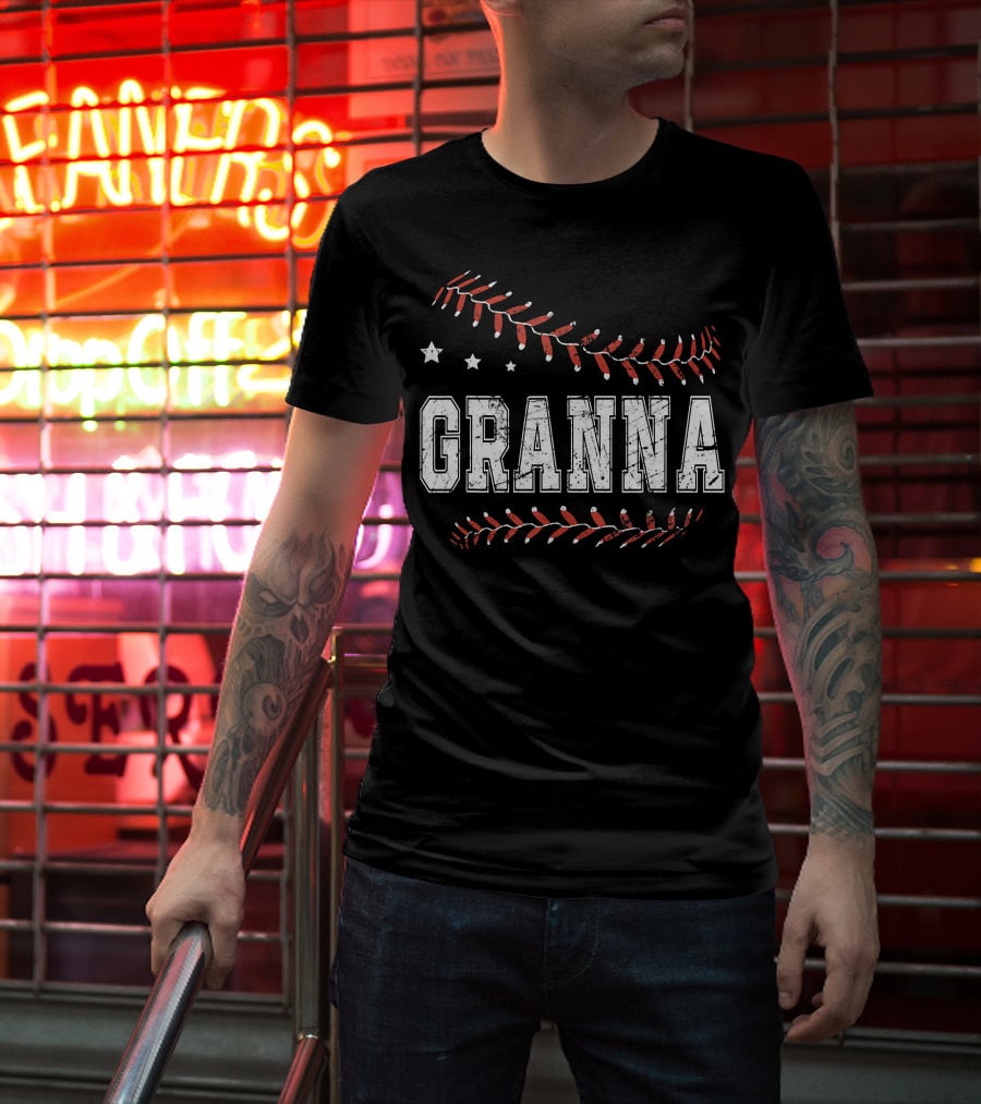Granna Love Baseball Stars Decor Stitching T-Shirt