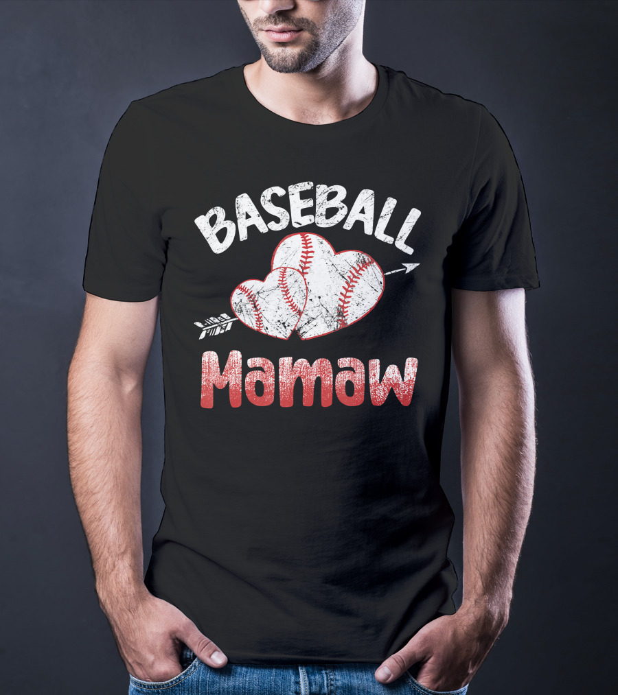 Baseball Mamaw Heart Arrow Baseball Stitching T-Shirt