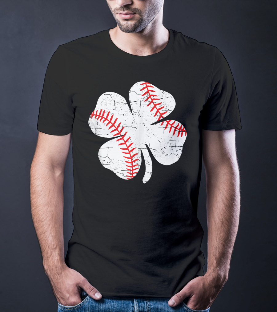 Baseball Patricks Day Boys Me Shamrock Stitch T-Shirt