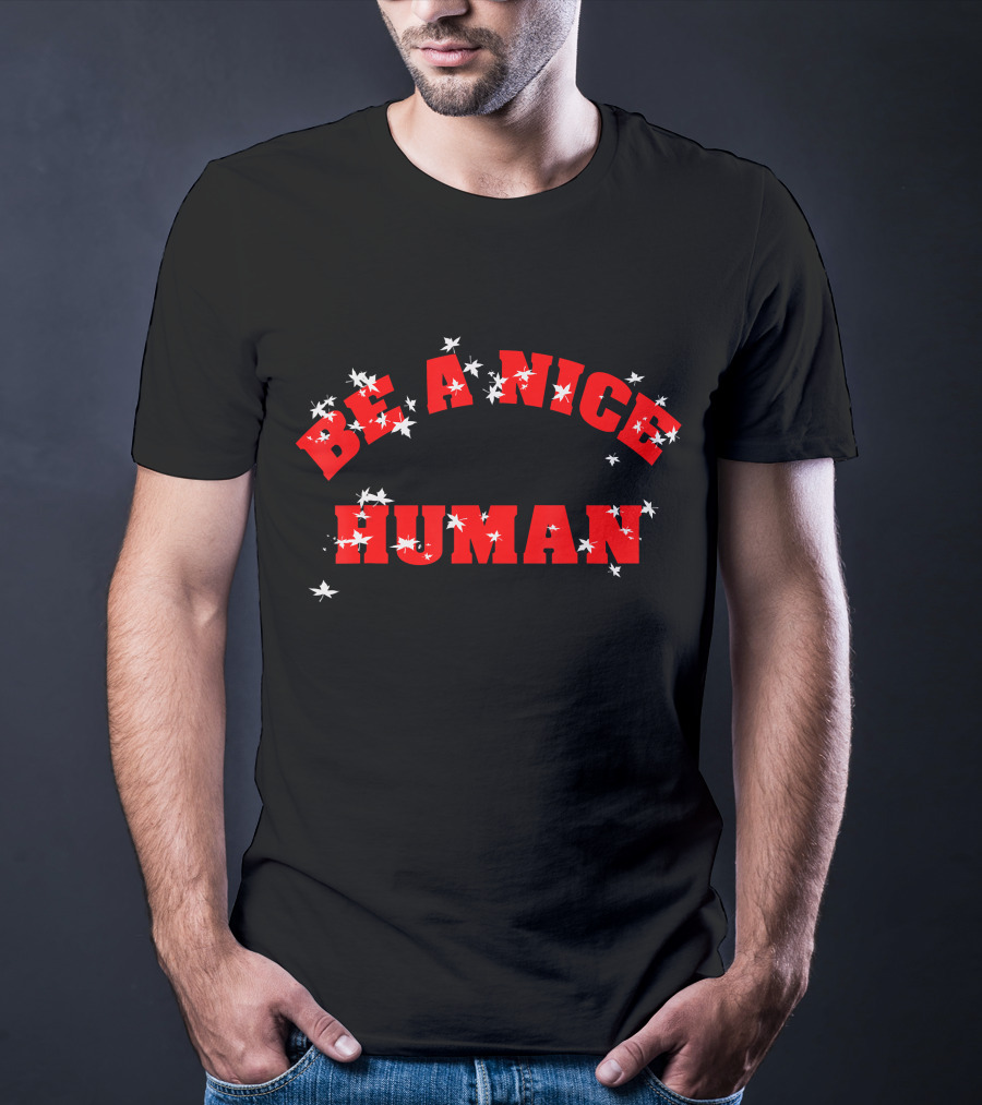 Be A Nice Human Vintage Love Distressed Red Text With Stars T-Shirt