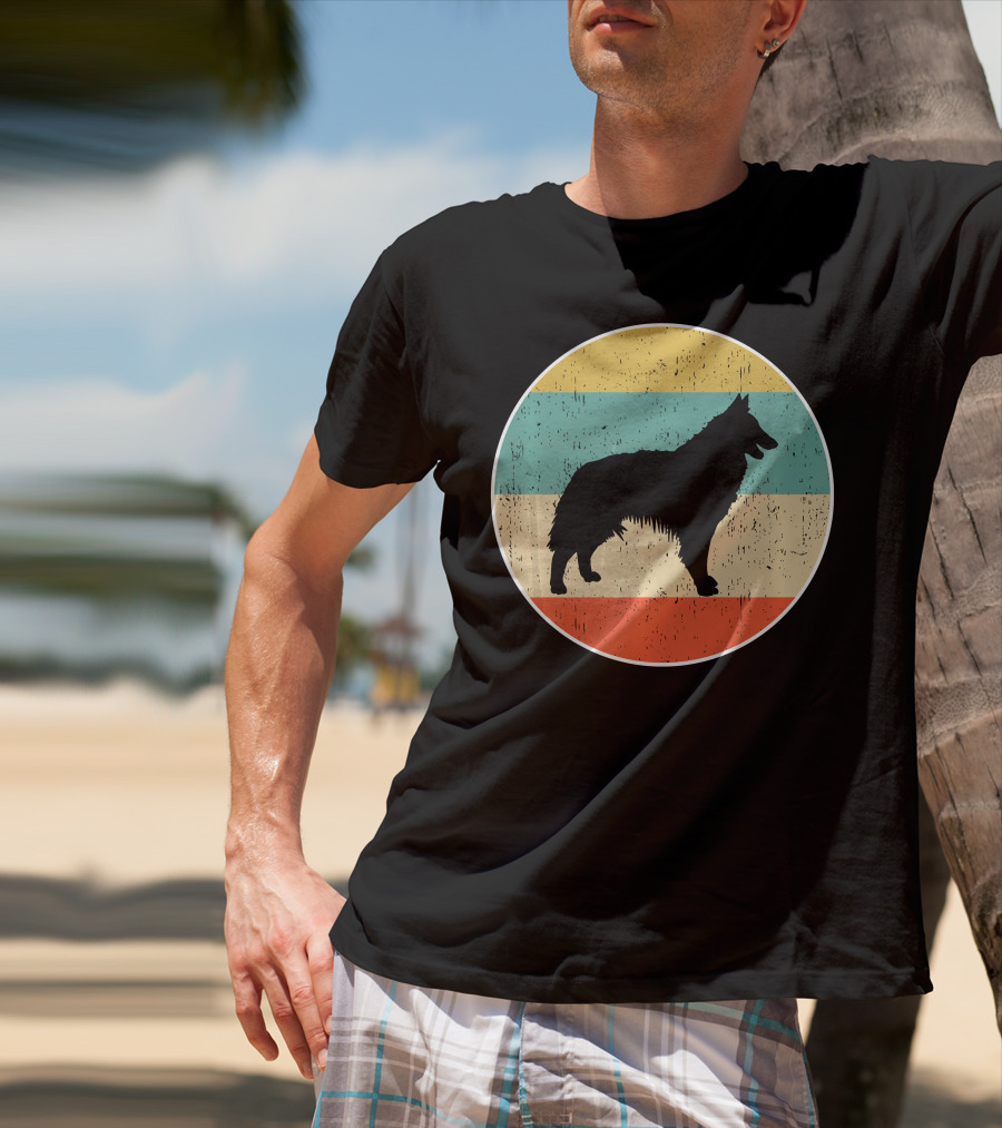 Belgian Tervuren Dog Vintage Silhouette Retro Stripes T-Shirt