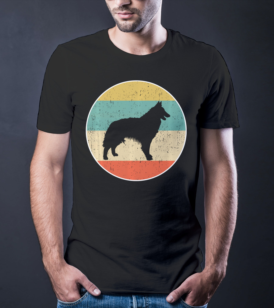 Belgian Tervuren Dog Vintage Silhouette Retro Stripes T-Shirt