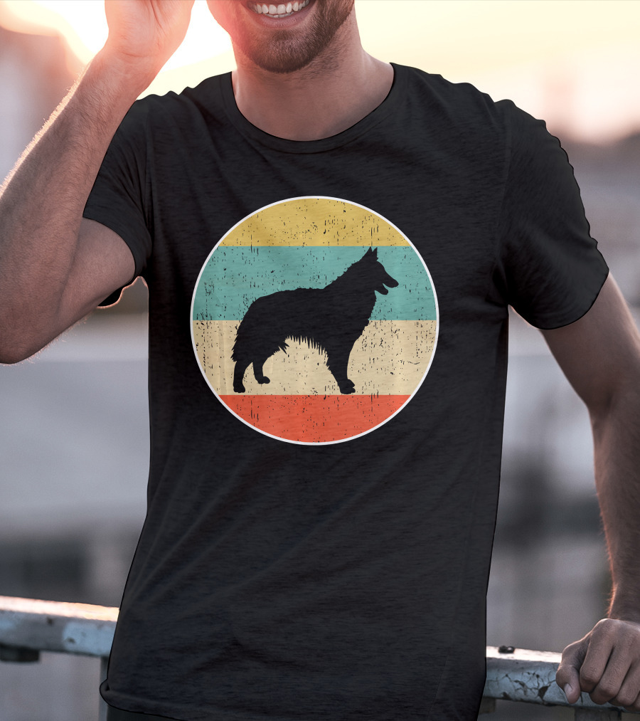 Belgian Tervuren Dog Vintage Silhouette Retro Stripes T-Shirt