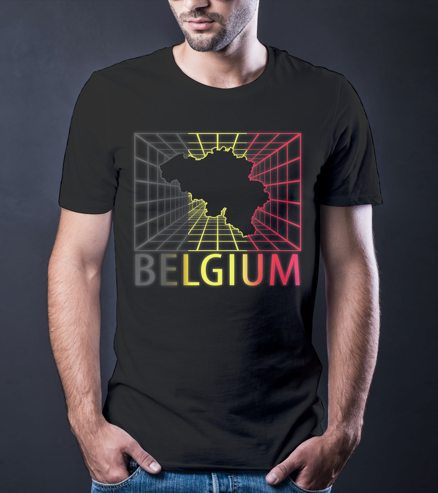 Belgium Map Neon Grid T-Shirt