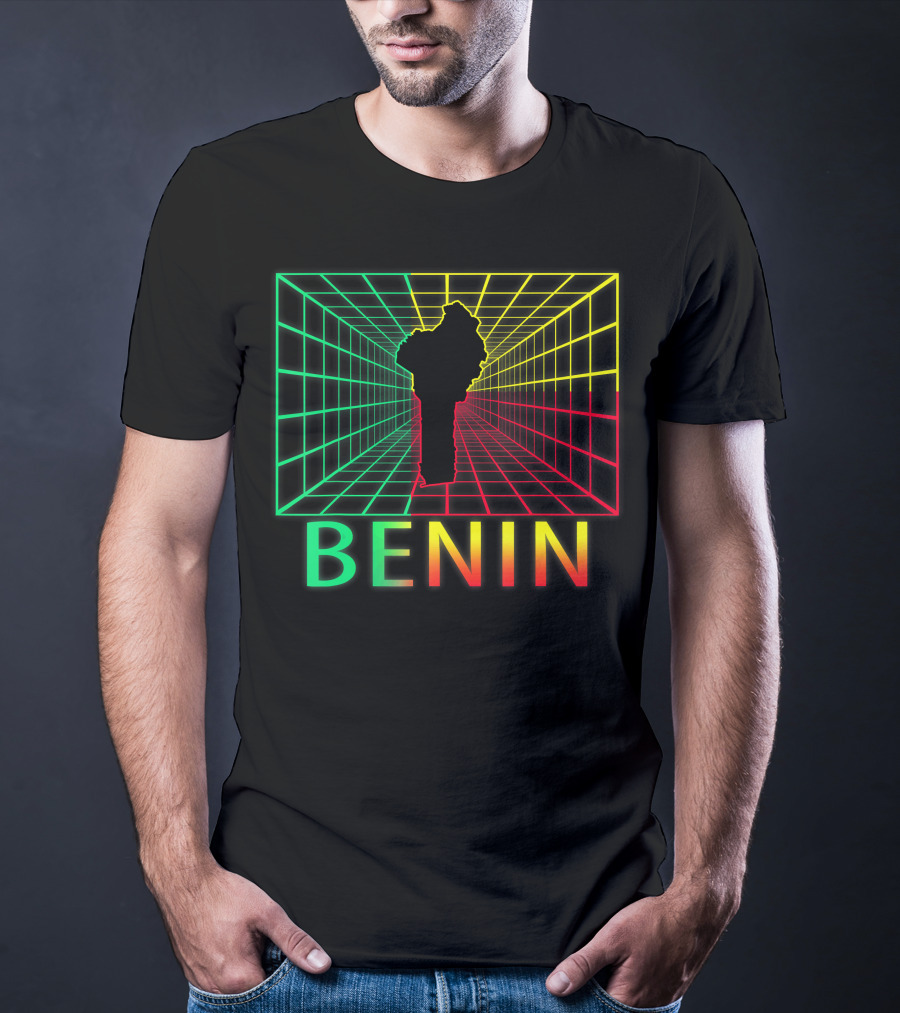 Benin Map Beninese Neon Grid T-Shirt
