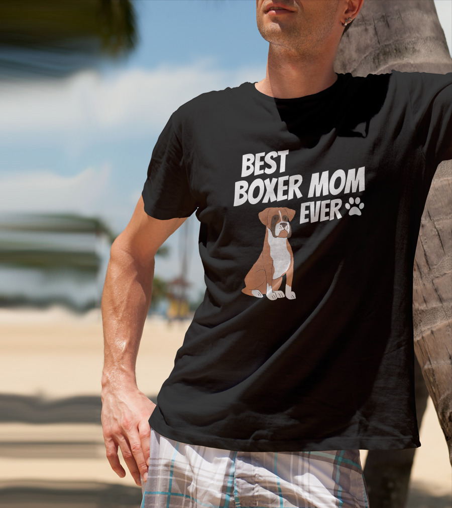 Best Boxer Mom Ever With Cute Dog And Paw Prints T-Shirt