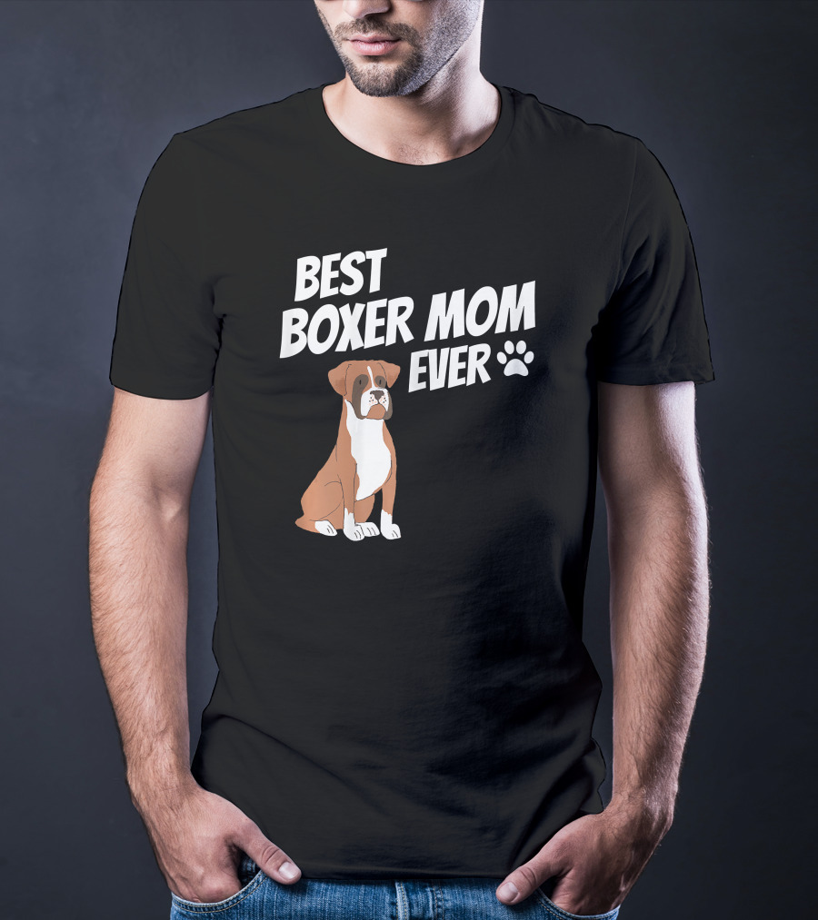 Best Boxer Mom Ever With Cute Dog And Paw Prints T-Shirt