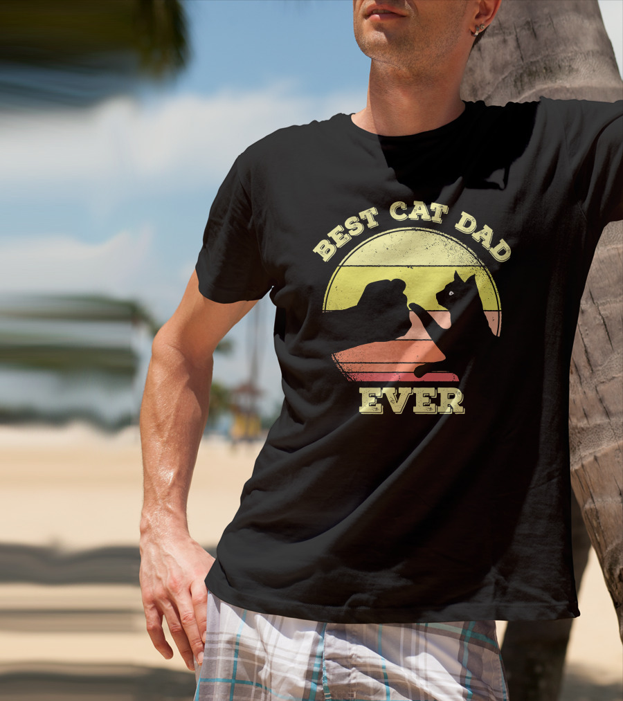 Best Cat Dad Ever Funny Cat Lover Sunset Fist Bump T-Shirt