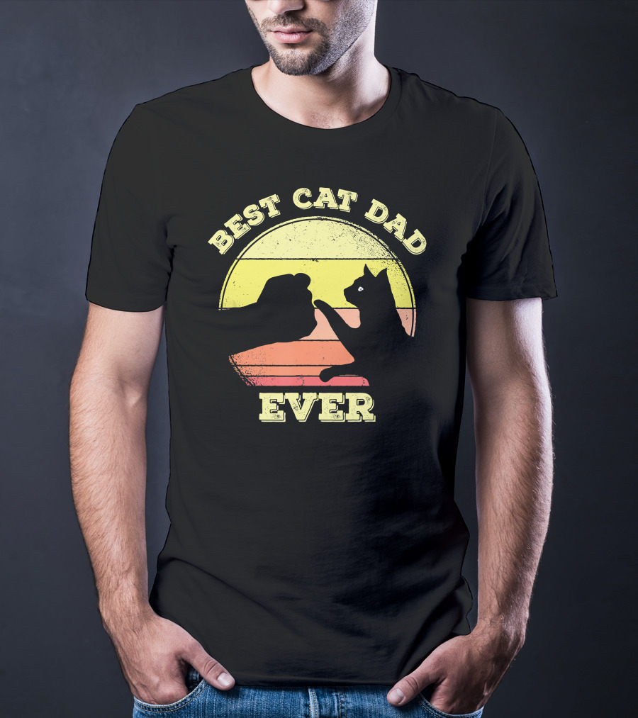 Best Cat Dad Ever Funny Cat Lover Sunset Fist Bump T-Shirt