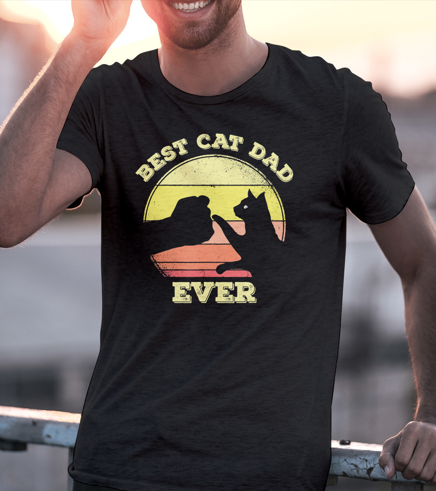 Best Cat Dad Ever Funny Cat Lover Sunset Fist Bump T-Shirt