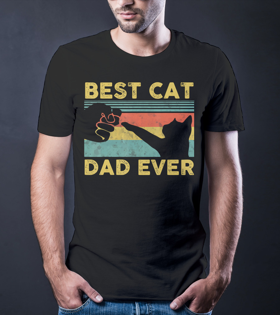 Best Cat Dad Ever Fist Bump Vintage Style Cat Daddy T-Shirt